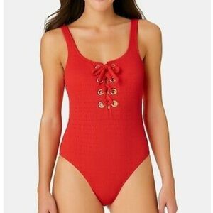 CALIFORNIA Waves Ribbed Lace Up Grommets Swimsuit